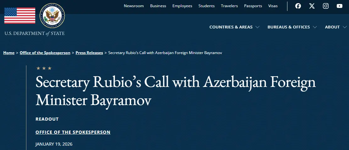 Rubio and Bayramov discuss positive developments in U.S.-Azerbaijani relations
