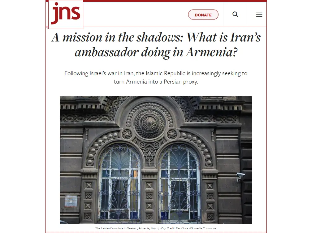 JNS: Iran is positioning Armenia as a proxy platform to counter Israeli influence in the South Caucasus