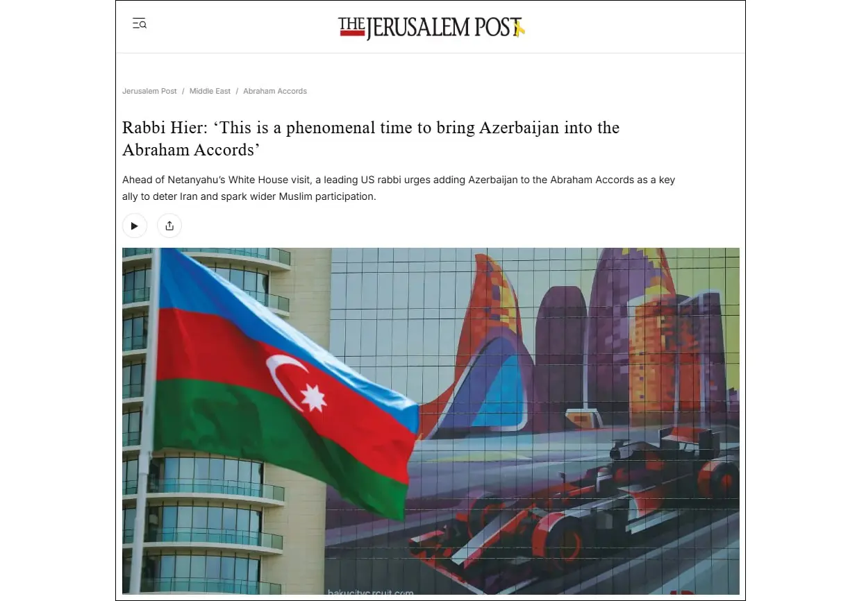 Prominent USA Rabbi Calls for Azerbaijan to Join Abraham Accords