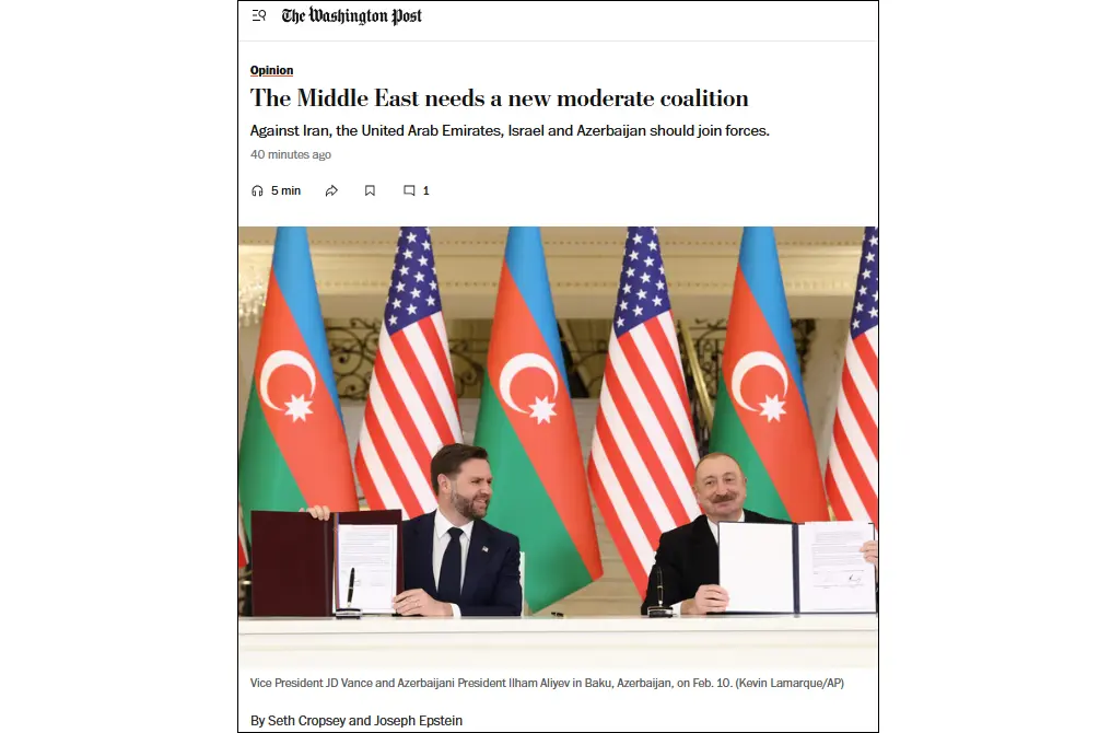 The Washington Post: UAE, Israel and Azerbaijan should form a coalition to counter Iran