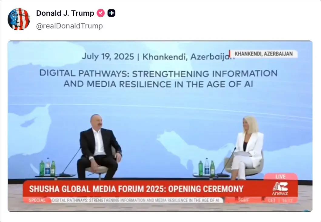 Israeli media react to U.S. president’s post featuring Azerbaijani leader’s speech