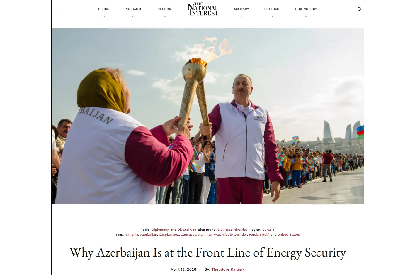 The National Interest: Amid Middle East conflict, Azerbaijan emerges as a key front-line state