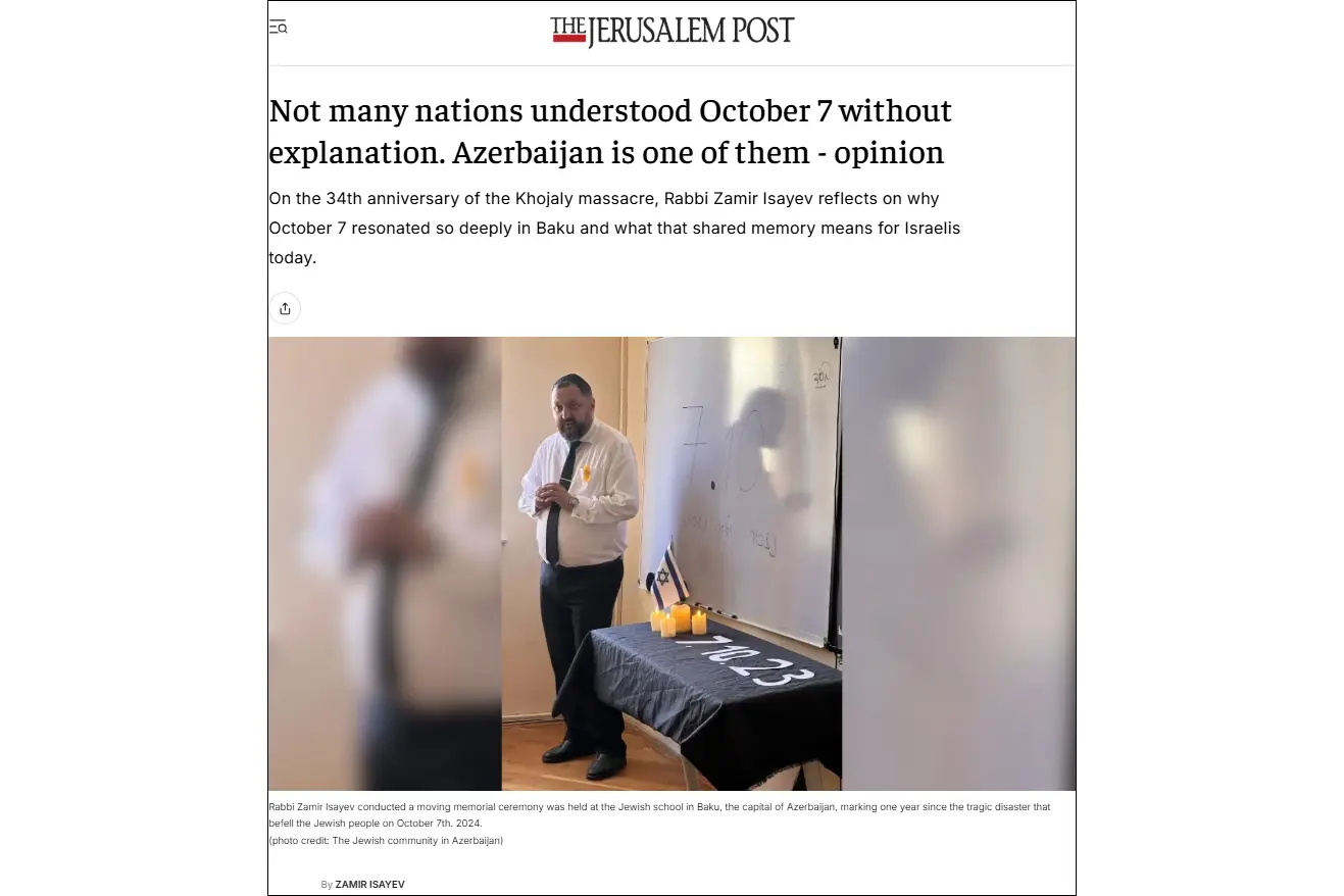 Azerbaijani rabbi: Israel–Azerbaijan partnership began with memory, not agreements or summits