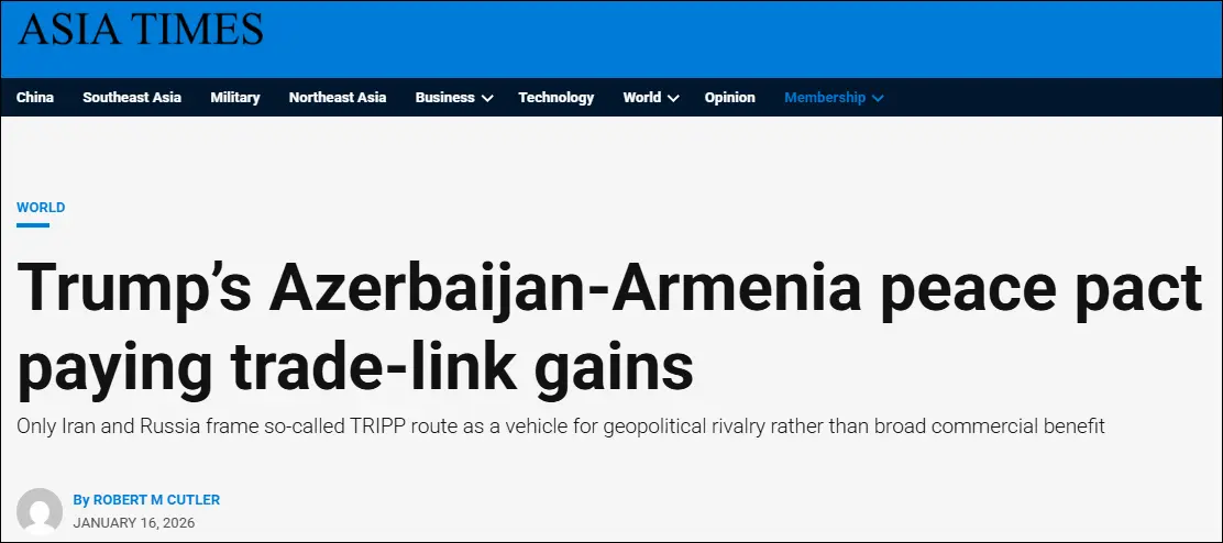 Asia Times: Azerbaijan plays a central role in the Trump Route project