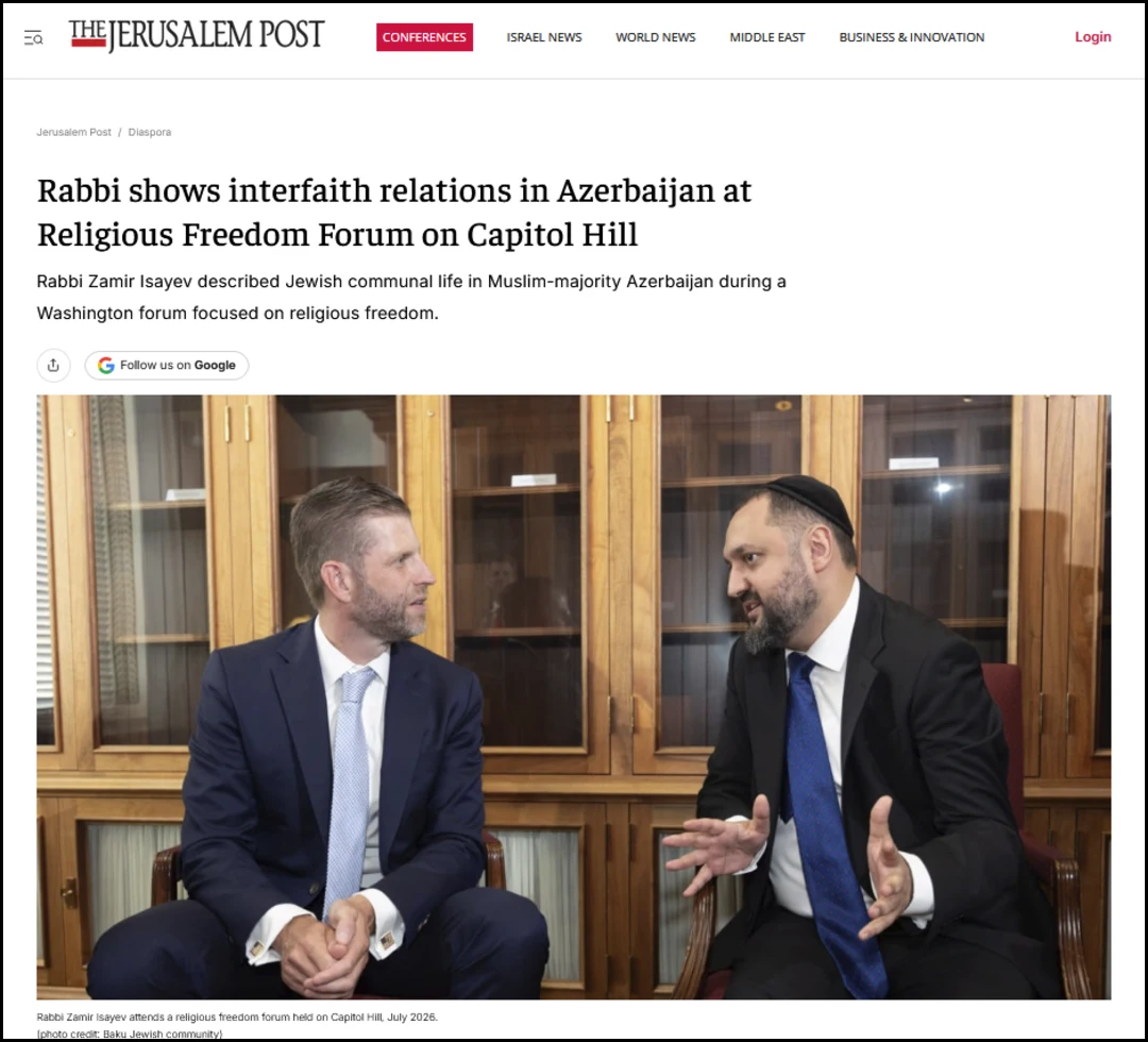 The Jerusalem Post: Rabbi shows interfaith relations in Azerbaijan at Religious Freedom Forum on Capitol Hill