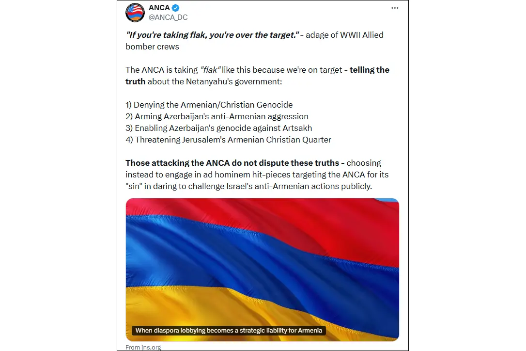 JNS: Armenian lobby frames Israel as Armenia’s permanent enemy