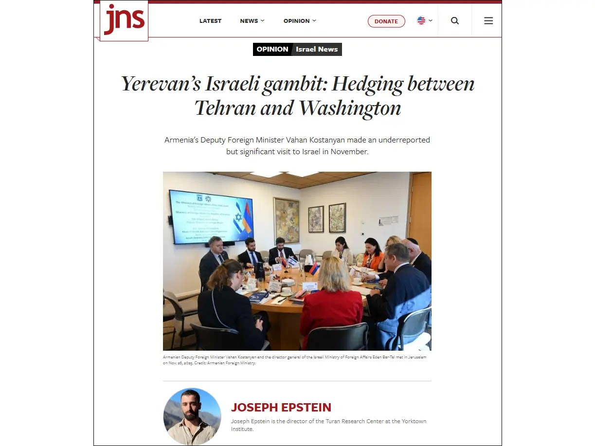 JNS: Armenian-Israeli relations have long been tense