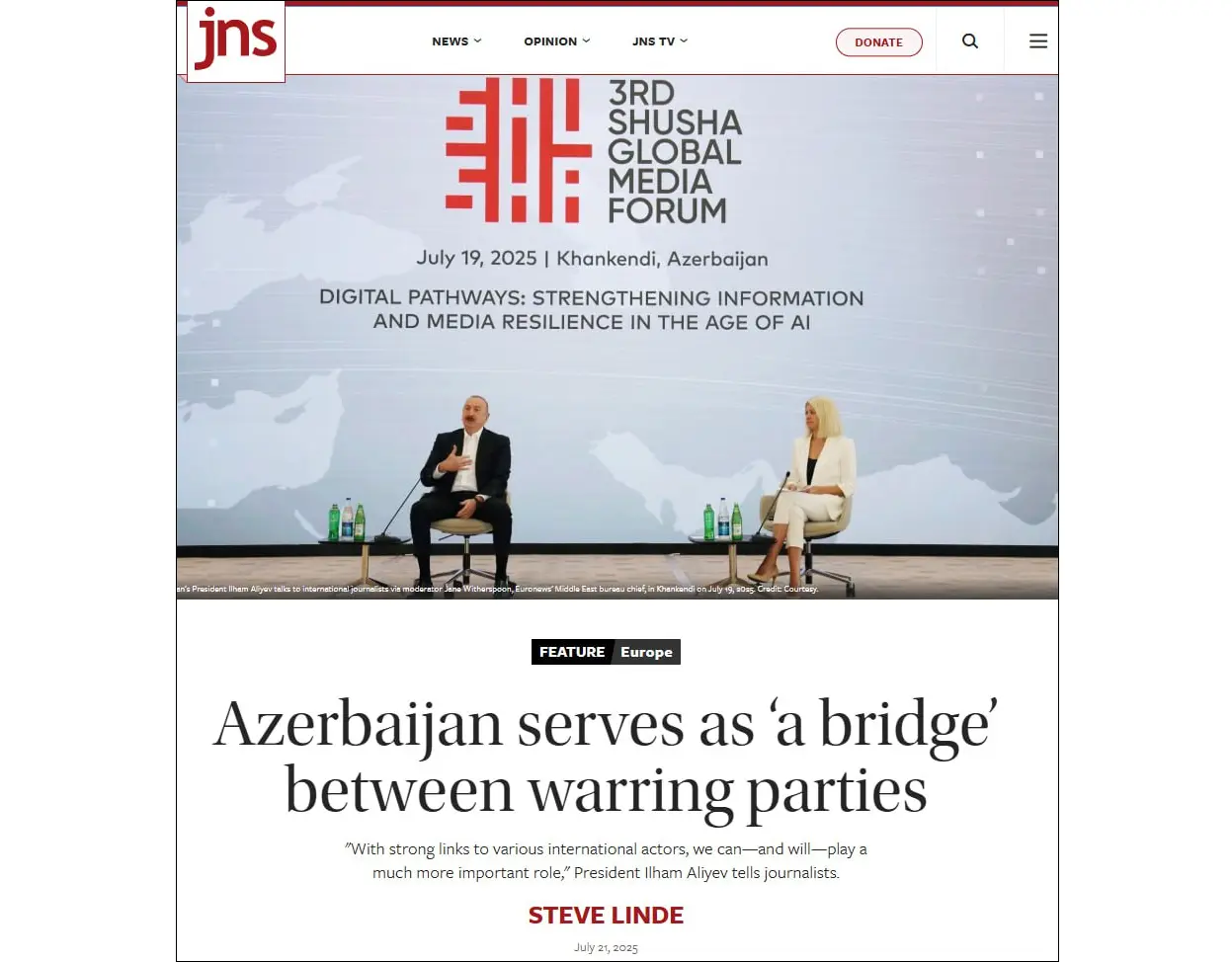 JNS: Azerbaijan confirms hosting talks between Israel and Syria