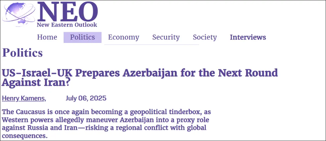 Russian Journal Warns USA and Israel Prepare Azerbaijan for Conflict with Russia