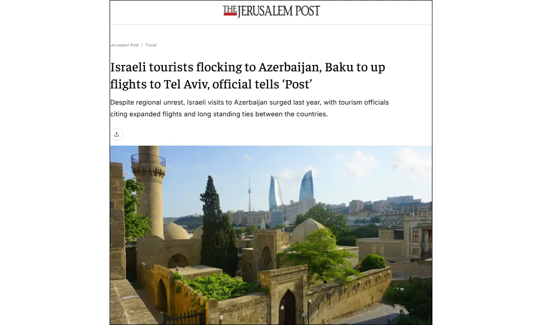 The Jerusalem Post: Israeli tourist arrivals to Azerbaijan jumped 139% in 2025