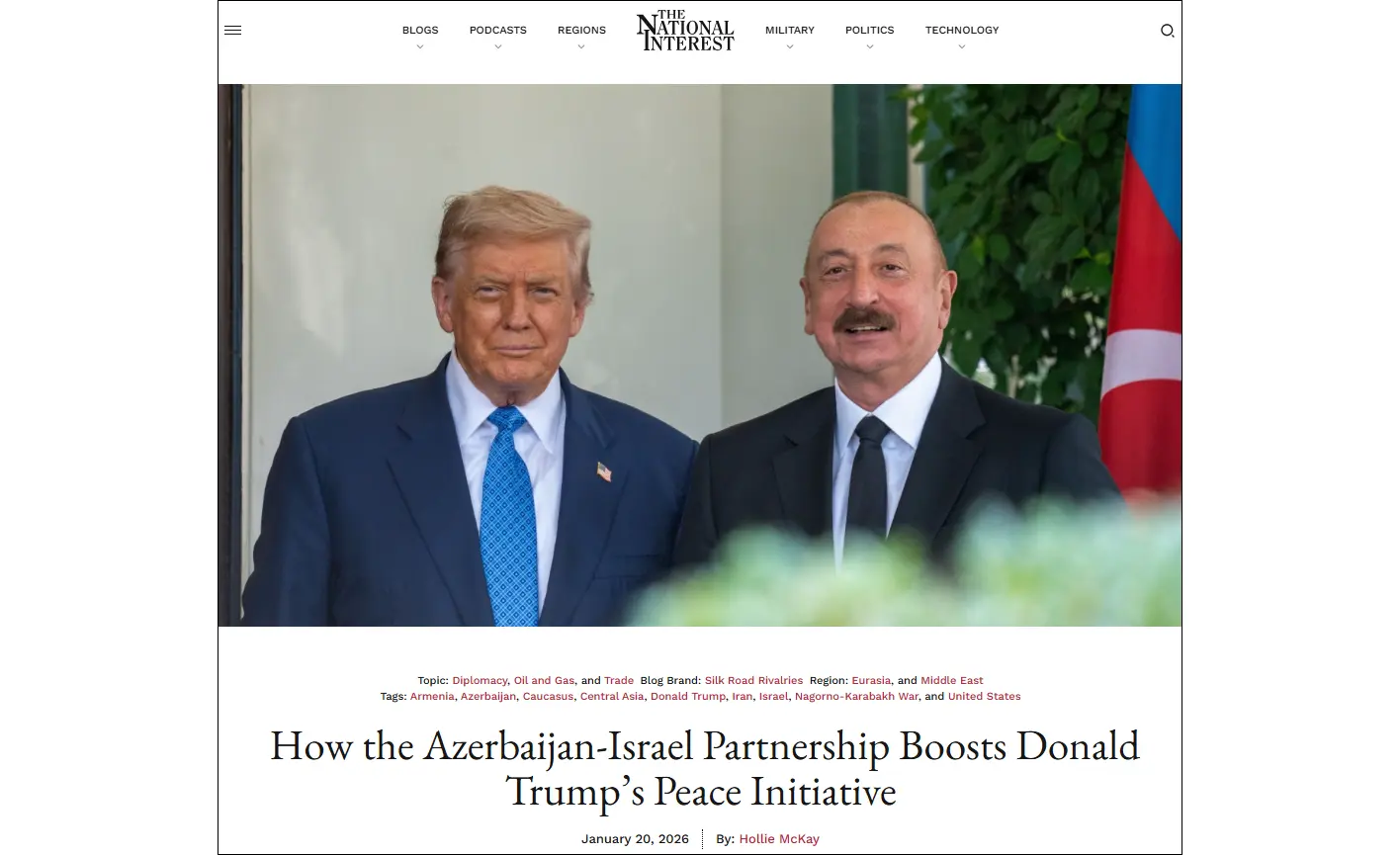 The National Interest: Azerbaijan–Israel strategic partnership serves U.S. interests