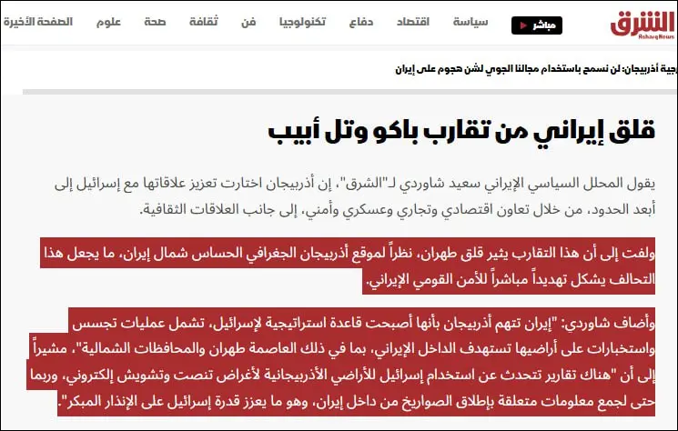 Iranian analyst: Israel uses Azerbaijan for surveillance and data collection on Iranian missile activity